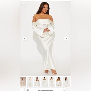 Fashion Nova Cream Off-Shoulder Maxi Dress